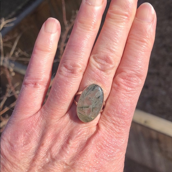 BOUTIQUE GREEN RUTILE IN QUARTZ 925 SILVER RING 7 - Picture 8 of 12